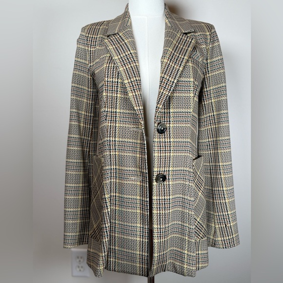 CAbi Pastime Blazer Jacket Multicolor Plaid Stretchy Rayon Blend Women's Size 0 - Picture 9 of 16